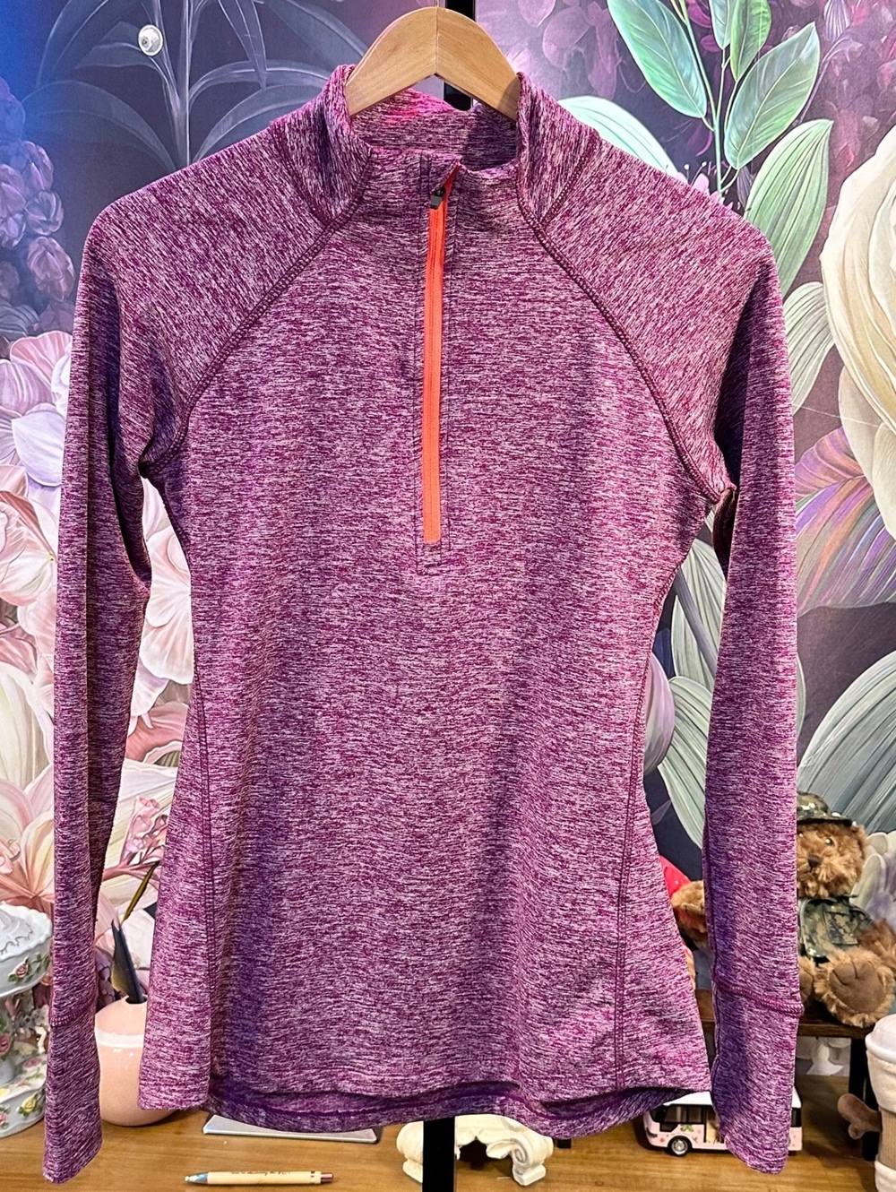 Tangerine S Quarter Zip Athletic Pullover Running Yoga Thumbhole Activewear